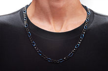 Load image into Gallery viewer, Mens Two-tone Black &amp; Blue Stainless Steel Figaro Link Chain Necklace
