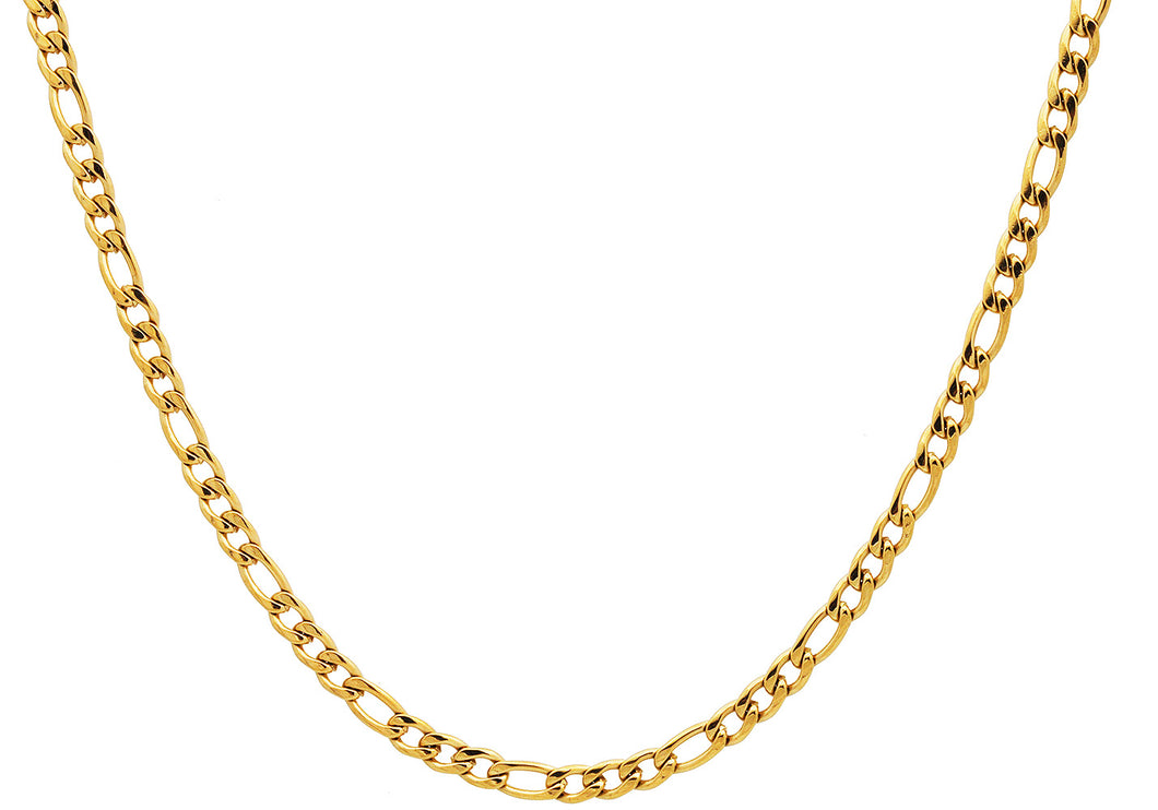 Mens 4MM Gold Plated Stainless Steel Figaro Link Chain Necklace