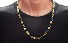 Load image into Gallery viewer, Mens Two-tone Blue &amp; Gold Stainless Steel Figaro Link Chain Necklace
