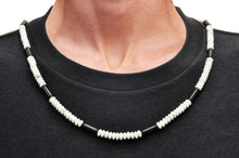 Load image into Gallery viewer, Mens Genunine Howlite Black Plated Stainless Steel Disk Link Chain Necklace

