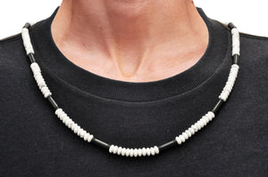 Mens Genunine Howlite Black Plated Stainless Steel Disk Link Chain Necklace