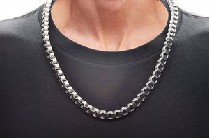 Mens Black Stainless Steel Two Tone Box Link Chain Necklace
