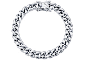 Mens 10mm Stainless Steel Cuban Link Chain Bracelet With Box Clasp