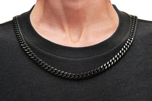 Mens 10mm Matte Black Stainless Steel Miami Cuban Link Chain Necklace With Box Clasp