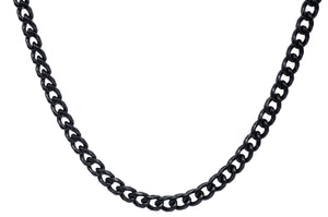 Mens 5mm Black Stainless Steel Miami Cuban Link 24" Chain Necklace