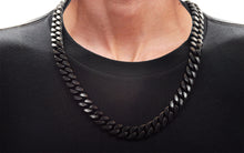Load image into Gallery viewer, Mens 14mm Matte Black Plated Stainless Steel Miami Cuban Link Chain With Box Clasp Set
