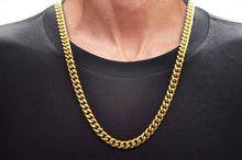 Load image into Gallery viewer, Mens 8mm Gold Stainless Steel Cuban Link Chain Necklace With Box Clasp
