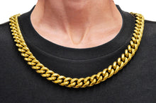 Load image into Gallery viewer, Mens 14mm Gold Stainless Steel Cuban Link Chain Necklace With Box Clasp
