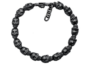 Mens Adjustable Black Stainless Steel Skull Chain Bracelet