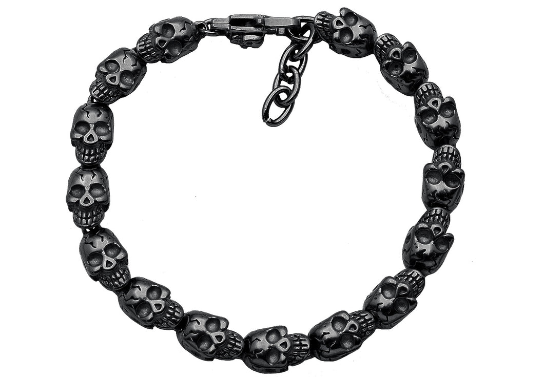 Mens Adjustable Black Stainless Steel Skull Chain Bracelet