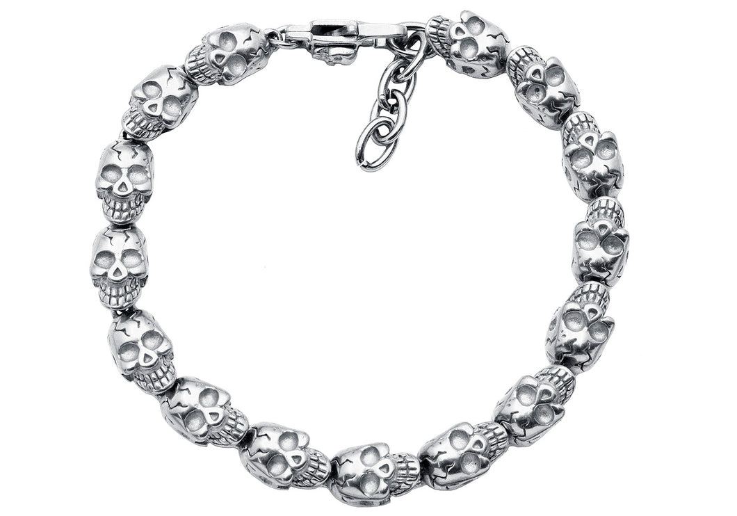 Mens Adjustable Stainless Steel Skull Chain Bracelet