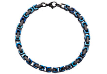 Load image into Gallery viewer, Mens 4mm Two-tone Blue &amp; Black Plated Stainless Steel Byzantine Link Bracelet
