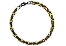 Load image into Gallery viewer, Mens 4mm Two-tone Black &amp; Gold Plated Stainless Steel Byzantine Link Bracelet

