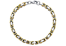 Load image into Gallery viewer, Mens 4mm Two-tone Gold Plated Stainless Steel Byzantine Link Bracelet
