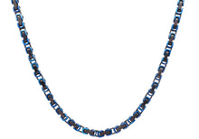 Load image into Gallery viewer, Mens 4mm Two-Toned Blue and Black Stainless Steel Byzantine Link Chain Necklace

