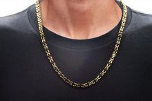 Load image into Gallery viewer, Mens 4mm Gold And Black Stainless Steel Byzantine Link Chain Necklace
