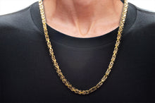 Load image into Gallery viewer, Mens 4mm Gold Stainless Steel Byzantine Link Chain Necklace
