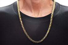 Load image into Gallery viewer, Mens 4mm Two-Toned Gold and Stainless Steel Byzantine Link Chain Necklace
