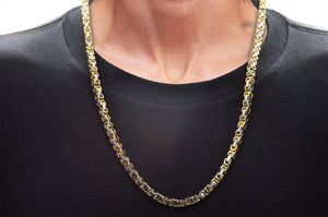 Mens 4mm Two-Toned Gold and Stainless Steel Byzantine Link Chain Necklace