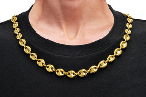Mens Gold Stainless Steel Puff Mariner Link Chain Necklace