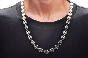 Mens Stainless Steel Puff Mariner Link Chain Necklace