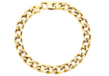 Load image into Gallery viewer, Mens Gold Stainless Steel Curb Link Chain Bracelet With Cubic Zirconia
