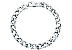 Mens Stainless Steel Curb Link Chain Bracelet With Cubic Zirconia
