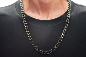 Mens Gunmetal Stainless Steel Curb Link Chain Necklace With Cubic Zirconia