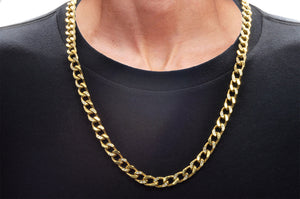 Mens Gold Stainless Steel Curb Link Chain Necklace With Cubic Zirconia