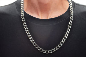 Mens Stainless Steel Curb Link Chain Necklace With Cubic Zirconia