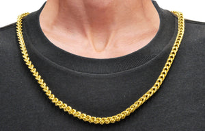 Mens Gold Stainless Steel Rounded Franco Link Chain Necklace