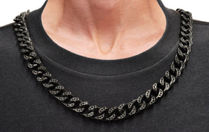 Mens Black Stainless Steel Curb Link Chain Set With Cubic Zirconia