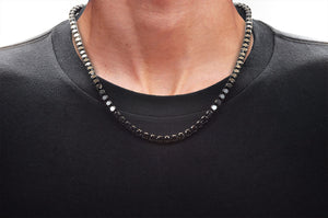 Mens Black Stainless Steel Chain Necklace With Black Cubic Zirconia