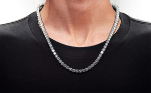 Mens Stainless Steel 5mm Cubic Zirconia Tennis Bracelet And Necklace Set