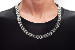 Mens Stainless Steel Chain Link Set With Cubic Zirconia