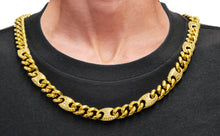 Load image into Gallery viewer, Mens 10mm Gold Plated Stainless Steel Mariner Curb Chain Set With Cubic Zirconia
