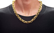 Load image into Gallery viewer, Mens Gold Stainless Steel Square Link Chain Necklace with Cubic Zirconia
