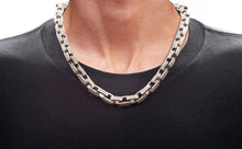 Load image into Gallery viewer, Mens Stainless Steel Square Link Chain Necklace with Cubic Zirconia
