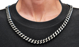 Mens Two-Toned Matt Blue Stainless Steel Cuban Link 24" Chain Necklace