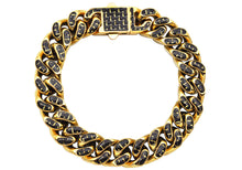 Load image into Gallery viewer, Men&#39;s 12mm Gold Plated Stainless Steel Cuban Link Chain Bracelet With Blue Carbon Fiber
