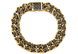 Men's 12mm Gold Plated Stainless Steel Cuban Link Chain Bracelet With Blue Carbon Fiber