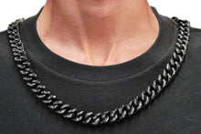 Load image into Gallery viewer, Men&#39;s 12mm Black Plated Stainless Steel Cuban Link Chain Necklace With Blue Carbon Fiber
