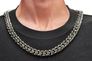Men's 12mm Stainless Steel Cuban Link Chain Necklace With Carbon Fiber