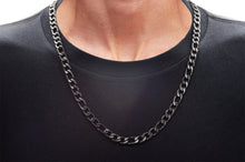 Load image into Gallery viewer, Mens Black Plated Textured Stainless Steel Figaro Link Chain Necklace
