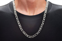 Load image into Gallery viewer, Mens Textured Stainless Steel Figaro Link Chain Necklace
