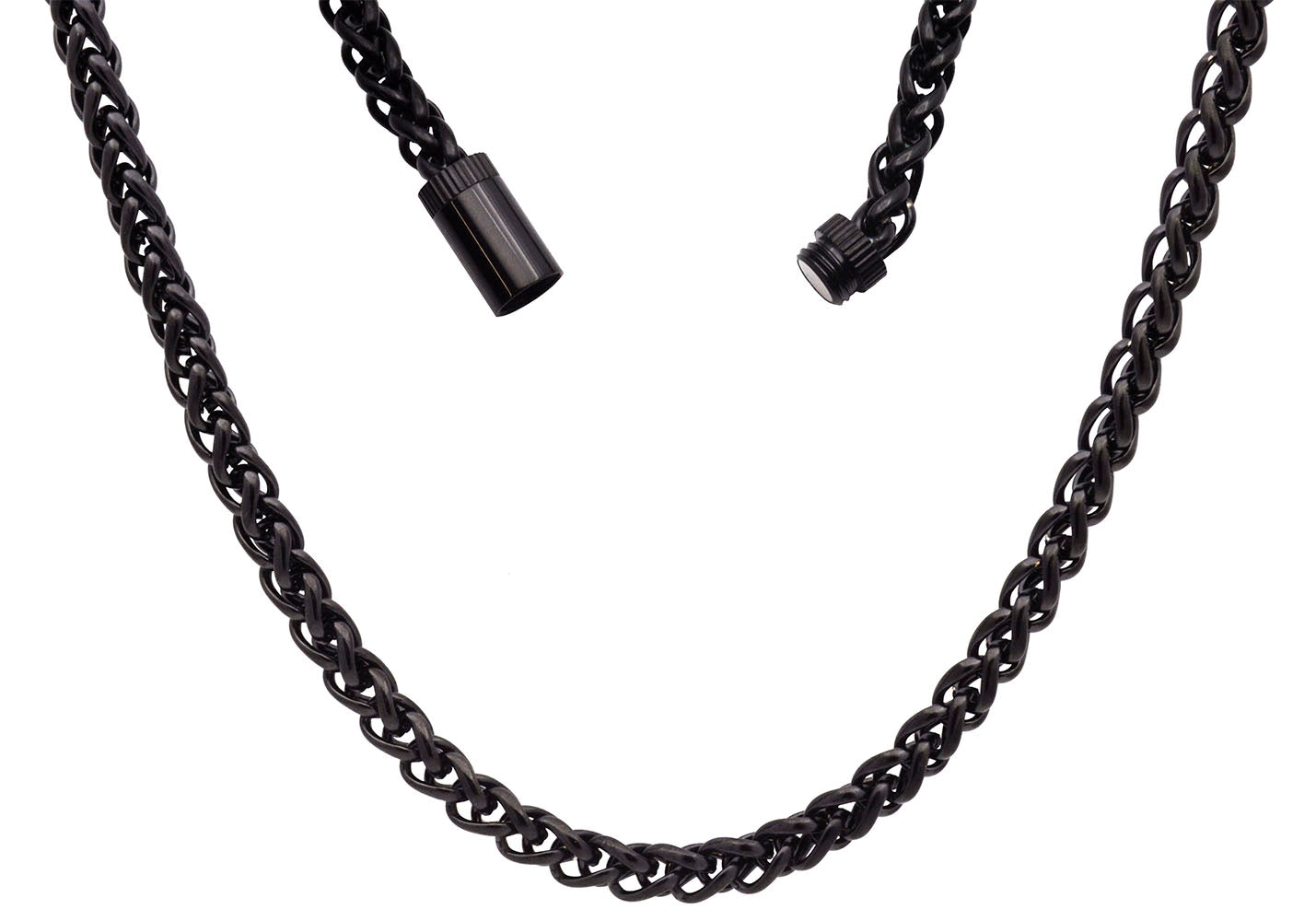 Mens Black Plated Stainless Steel Wheat Link Chain Necklace With Magne