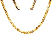 Load image into Gallery viewer, Mens Gold Plated Stainless Steel Wheat Link Chain Necklace With Magnetic Clasp
