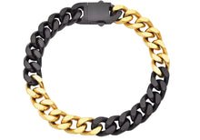 Load image into Gallery viewer, Mens 10mm Two-Toned Black and Gold Plated Stainless Steel Cuban Link Chain Bracelet
