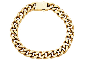 Mens 10mm Gold Plated Stainless Steel Cuban Link Chain Bracelet