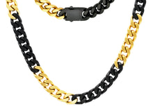 Load image into Gallery viewer, Mens 10mm Two-Toned Black and Gold Plated Stainless Steel Cuban Link Chain Necklace
